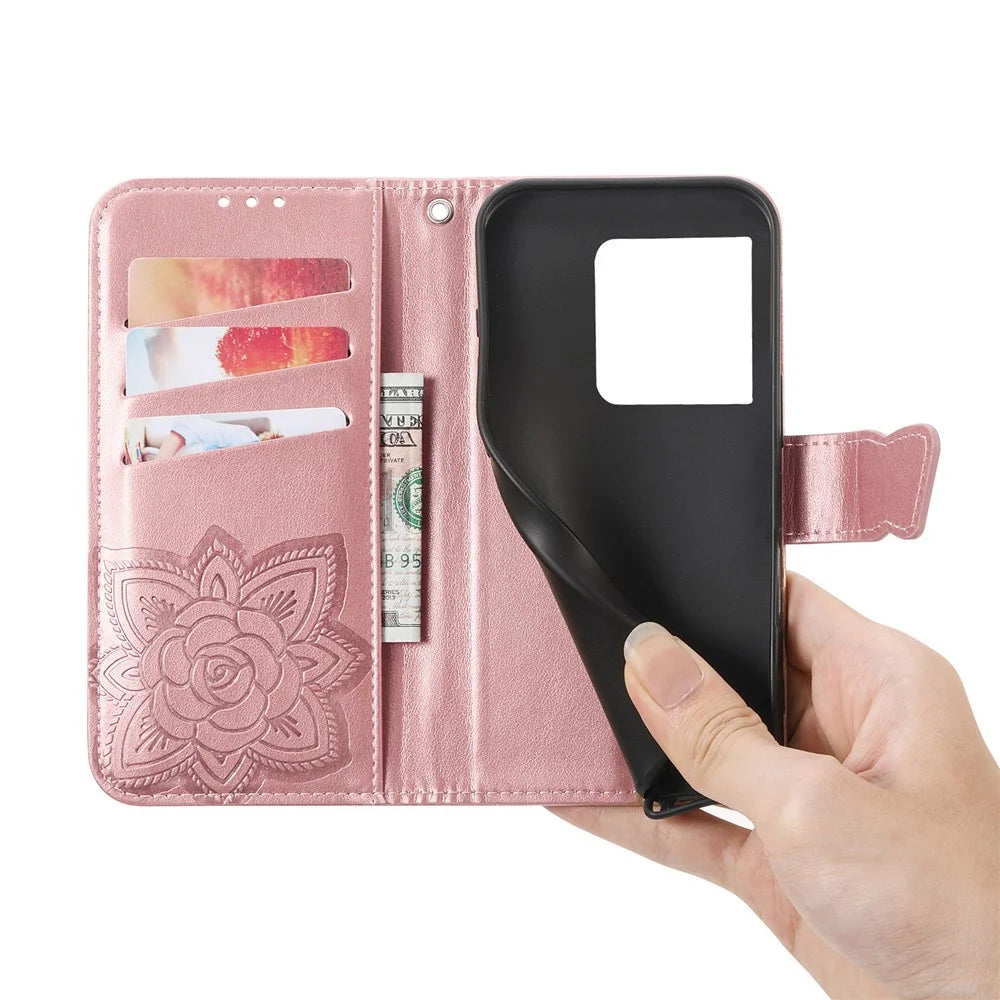 For Sony Xperia 1 VIII Case with Strap Butterfly Pattern PU Leather Wallet Phone Cover - Rose Gold - 2