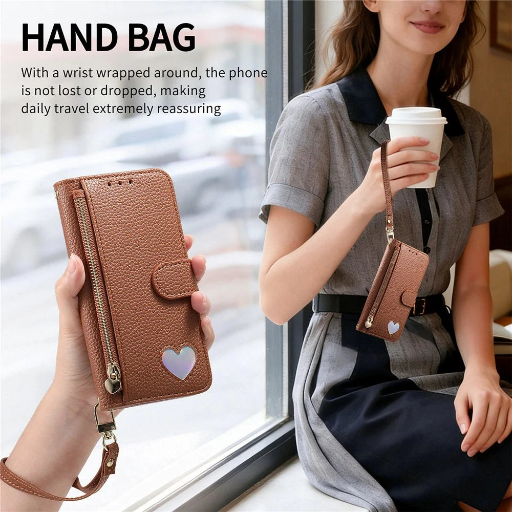For Sony Xperia 1 VIII Case Zipper Pocket TPU PU Leather Wallet Phone Cover with Strap - Brown - 7