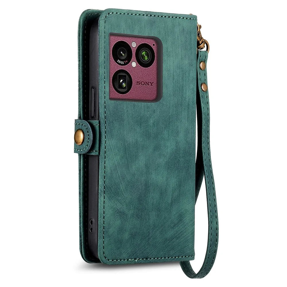 For Sony Xperia 1 VIII Case Zipper Wallet Geometry Lines Leather Phone Cover with Strap - Green - 7
