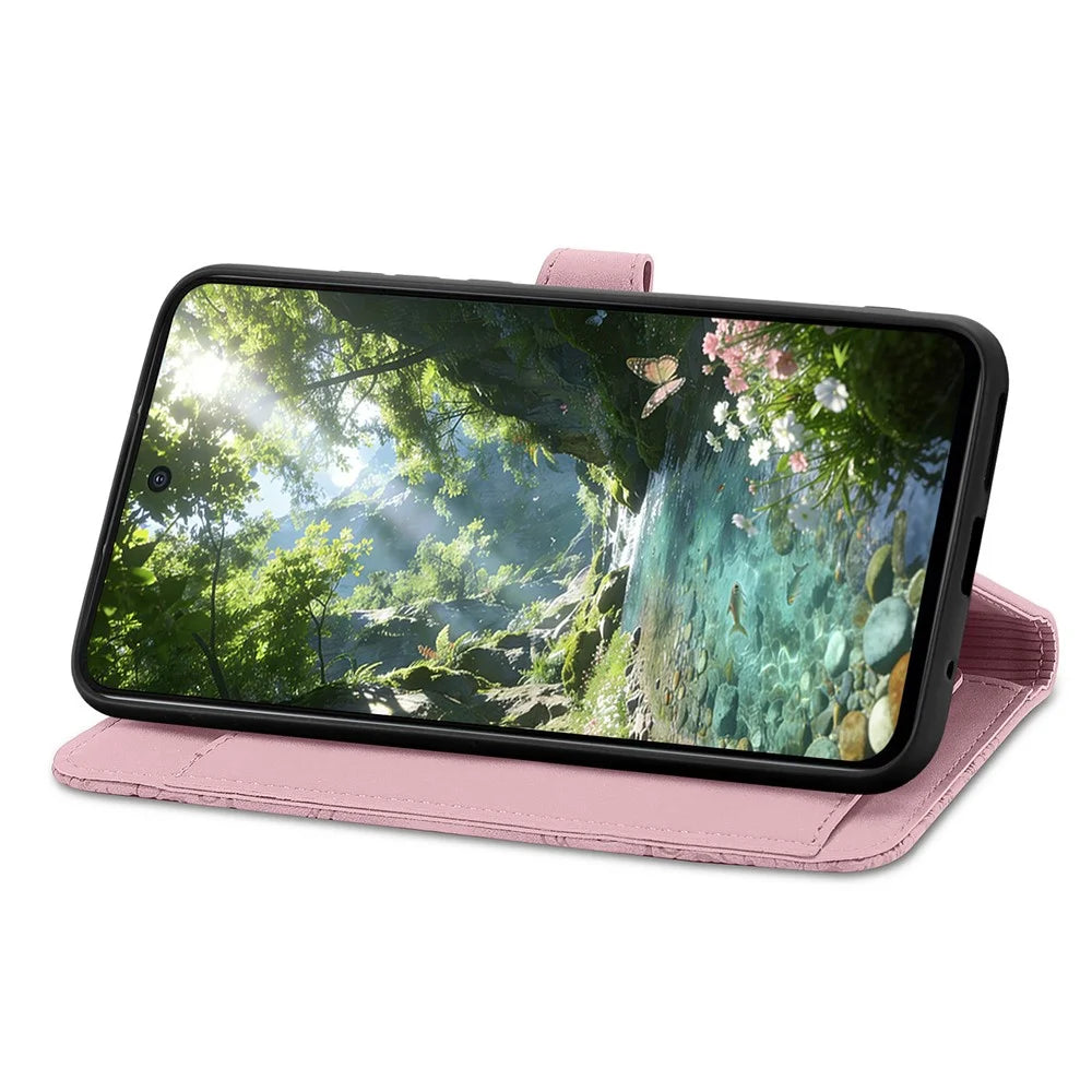 For Sony Xperia 1 VIII Zipper Wallet Case with Strap Flower Imprint PU Leather Phone Cover - Pink - 3