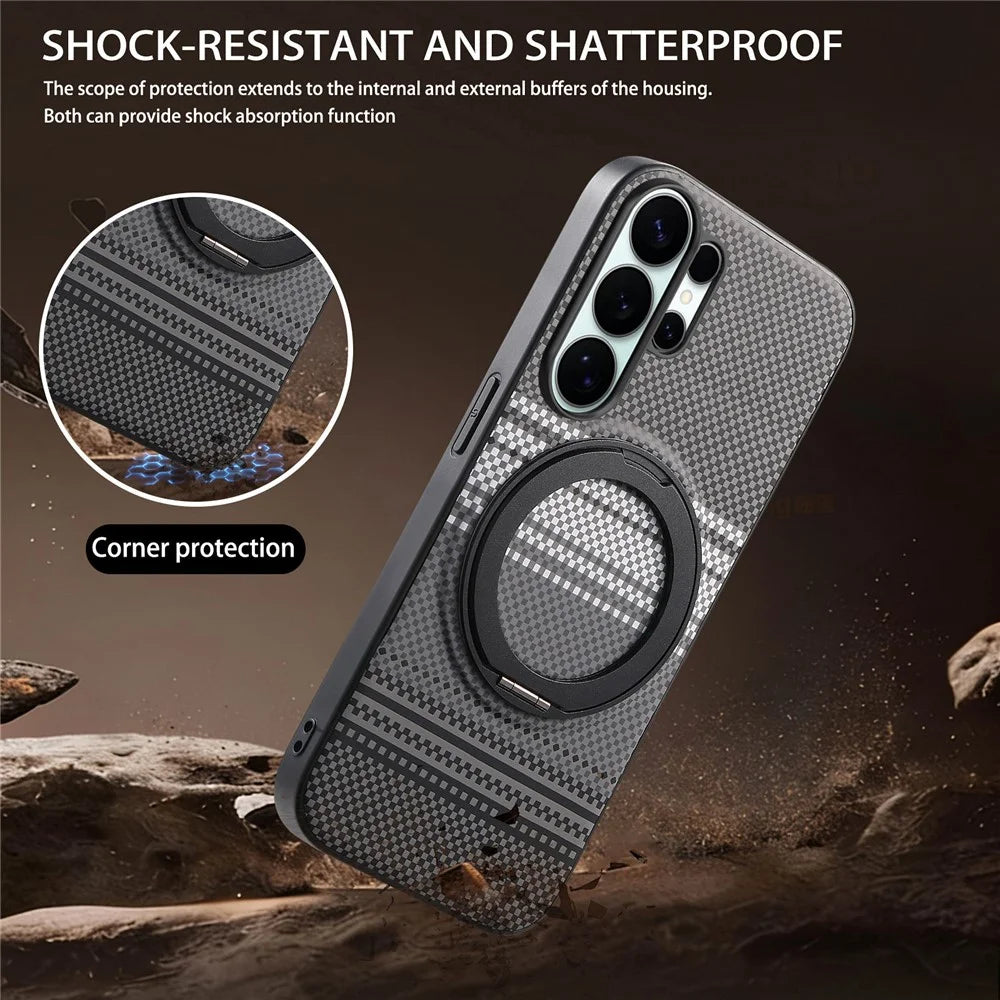 For Samsung Galaxy S26 Ultra Magnetic Case Rotation Kickstand PU Leather + TPU Phone Cover - Black - 5