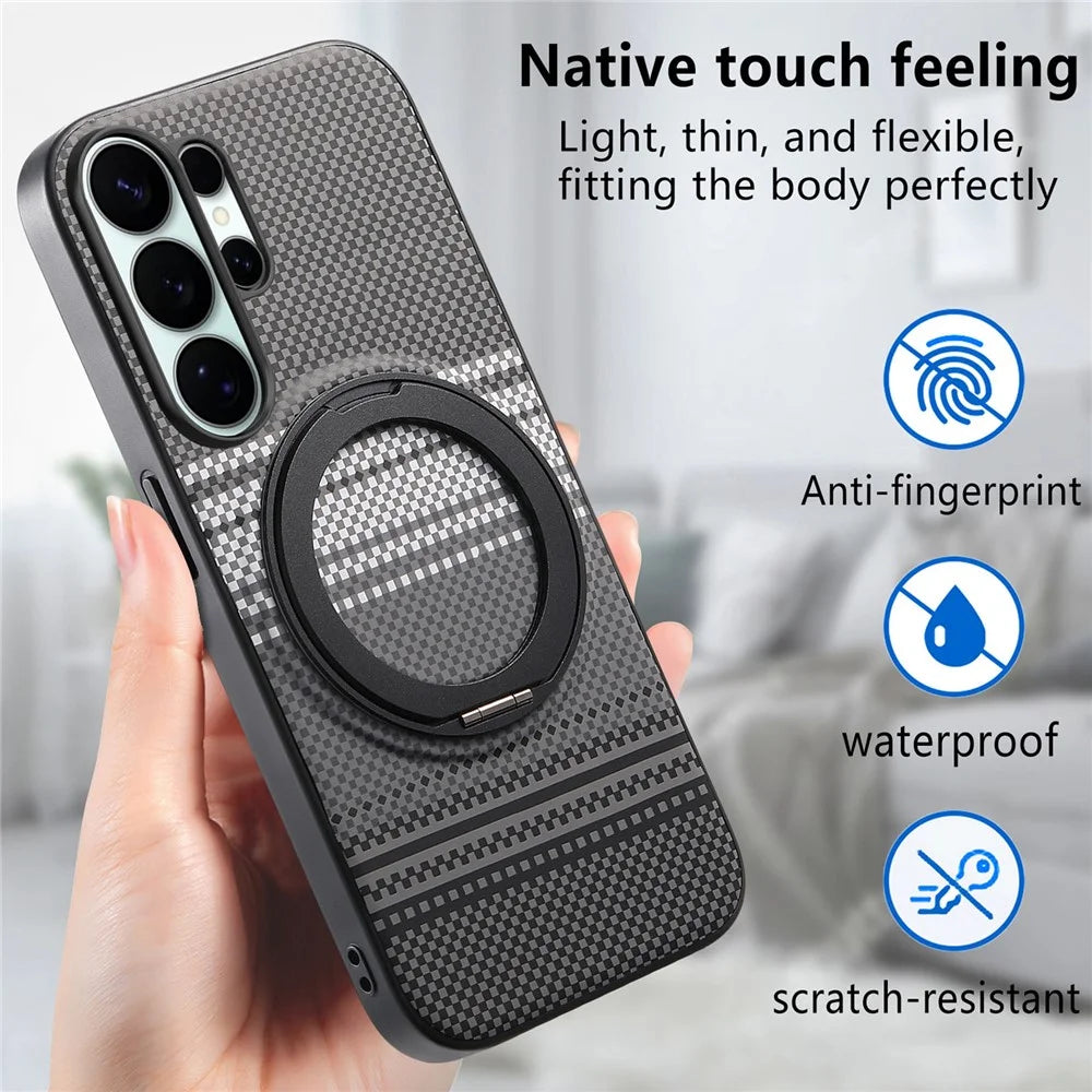 For Samsung Galaxy S26 Ultra Magnetic Case Rotation Kickstand PU Leather + TPU Phone Cover - Black - 7