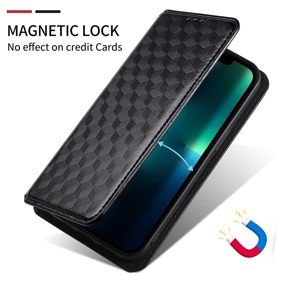 For TCL Ion Z Stand Wallet Phone Case, Fall Resistant Imprinted Rhombus Pattern PU Leather Magnetic Auto-absorbed Folio Flip Cover - Black - 4