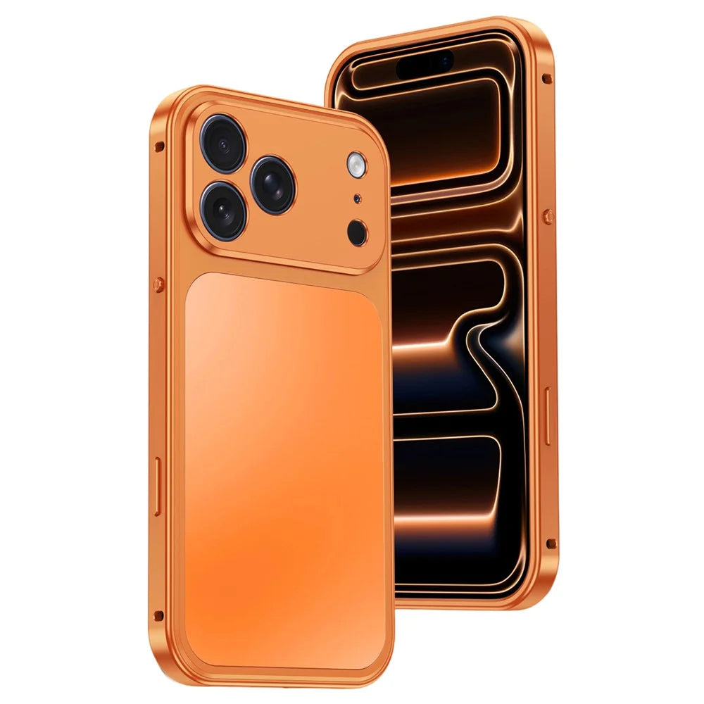 For iPhone 18 Pro Max / 17 Pro Max Magnetic Case Metal Frame PC Back Phone Cover with Pop-Up Buckle - Orange - 1