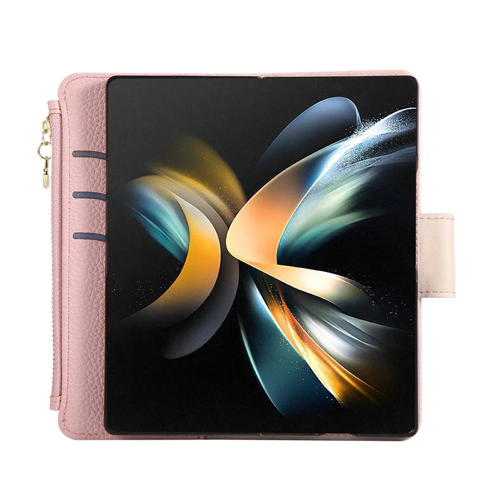 For Samsung Galaxy Z Fold8 Ultra Case Zipper Wallet Leather Phone Cover with Wrist Strap - Pink - 2