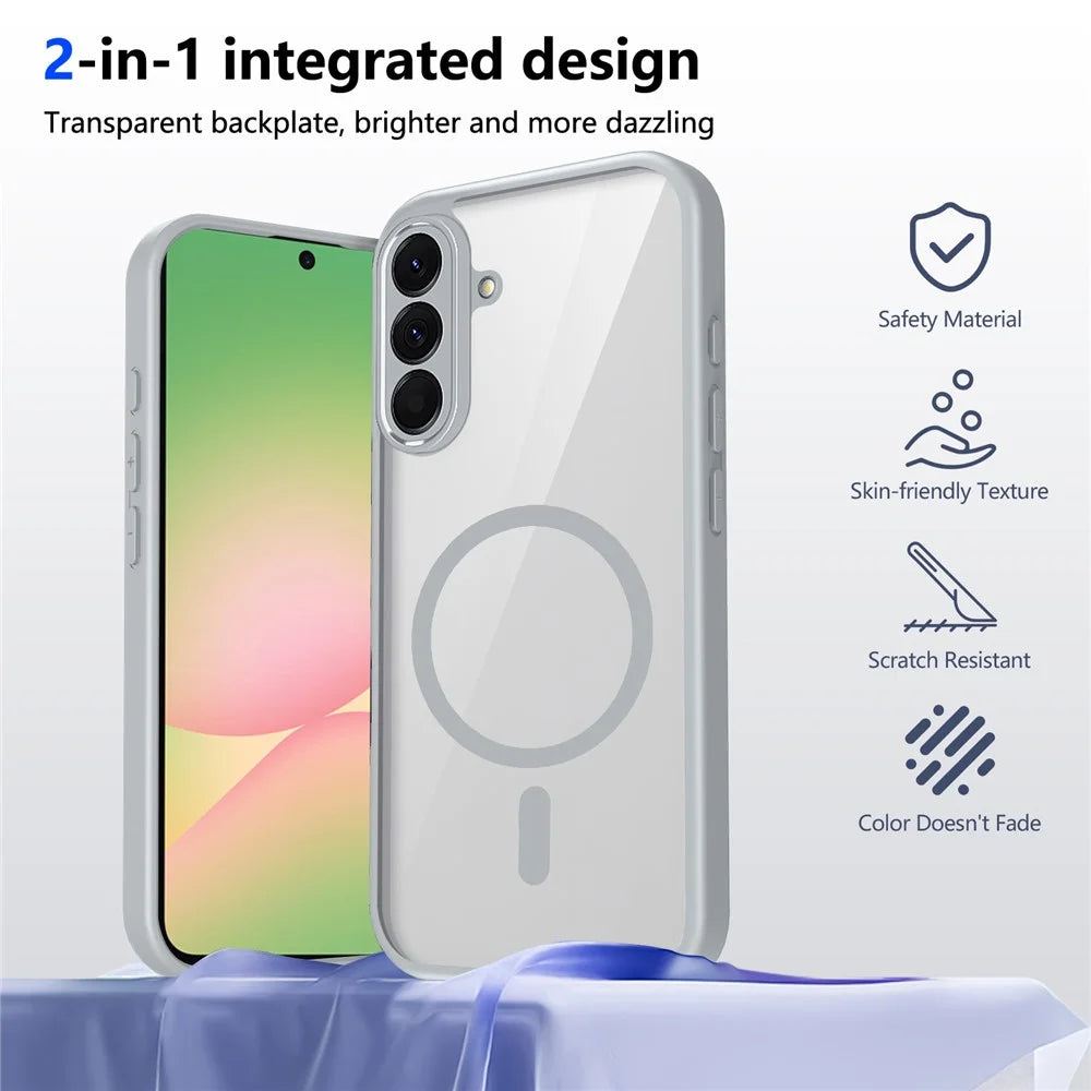 For Samsung Galaxy A56 5G Magnetic Case Transparent PC + TPU Shockproof Skin-friendly Phone Cover - Grey - 2