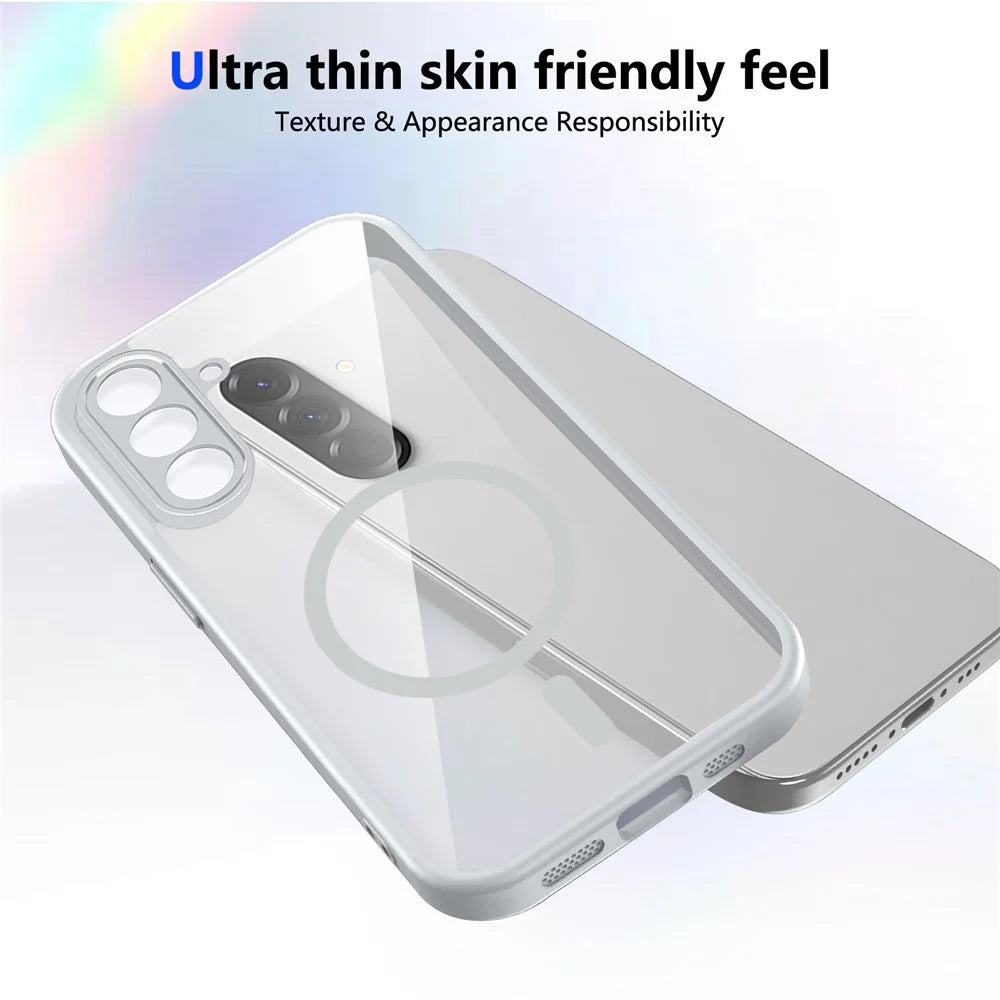 For Samsung Galaxy A56 5G Magnetic Case Transparent PC + TPU Shockproof Skin-friendly Phone Cover - Grey - 3