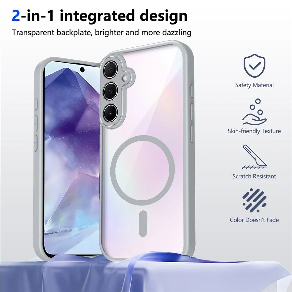 For Samsung Galaxy S25 Magnetic Case Transparent PC + TPU Shockproof Skin-friendly Phone Cover - Grey - 2