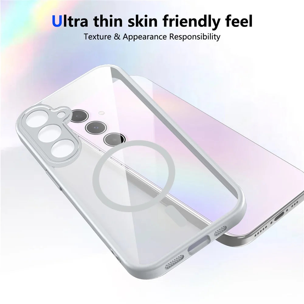 For Samsung Galaxy S25 Magnetic Case Transparent PC + TPU Shockproof Skin-friendly Phone Cover - Grey - 3