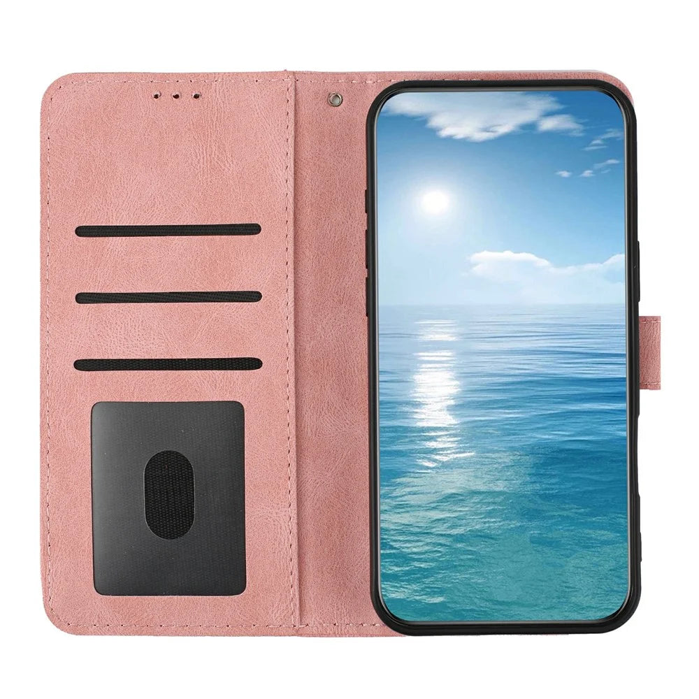 For Samsung Galaxy A27 5G Wallet Case Butterfly Flower Imprint PU Leather Phone Cover with Wrist Strap - Pink - 2