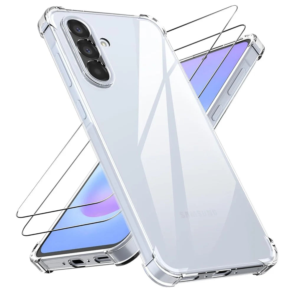 For Samsung Galaxy A18 5G / A18 4G / A17 5G / A17 4G Case TPU + Acrylic Phone Cover with 2Pcs Tempered Glass Screen Protector - Transparent - 1
