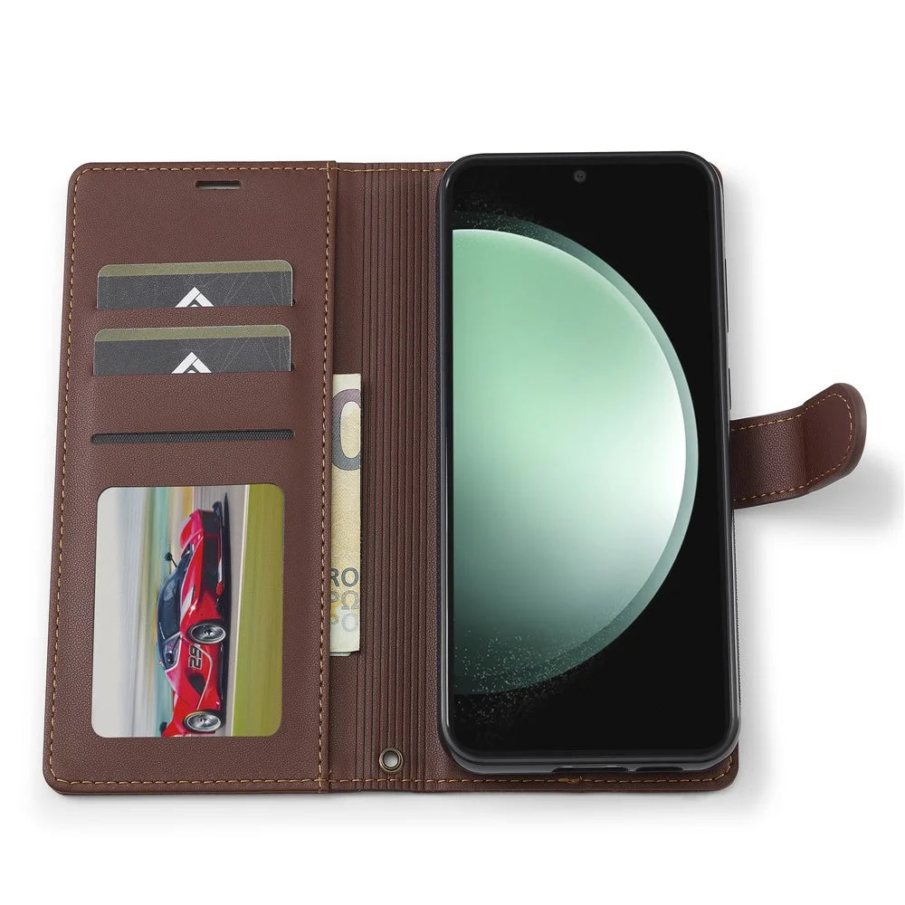 LC.IMEEKE L2 Series for Samsung Galaxy S26 FE Case PU Leather Wallet Detachable Magnetic Phone Cover - Brown - 4