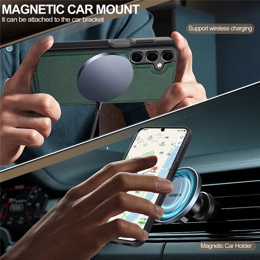 LC.IMEEKE For Samsung Galaxy S26 FE Magnetic Case Leather+TPU Back Cover - Green - 4