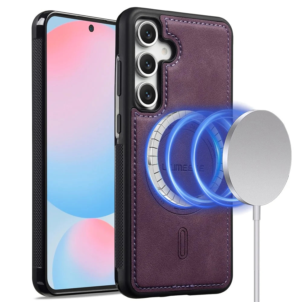 LC.IMEEKE L6 For Samsung Galaxy S26 FE Magnetic Case PU Leather Coated PC TPU Phone Cover - Purple - 1