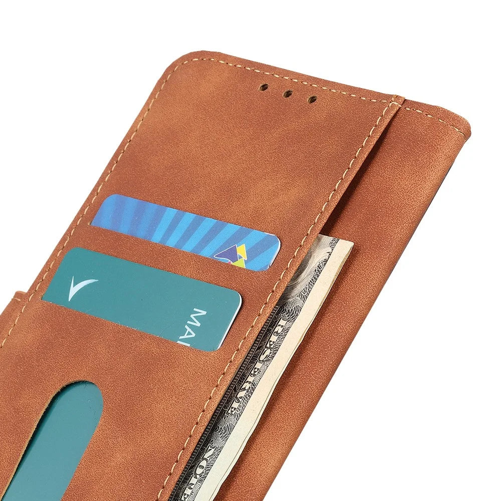 KHAZNEH for Samsung Galaxy S26 FE Case PU Leather Retro Texture Phone Cover - Brown - 5