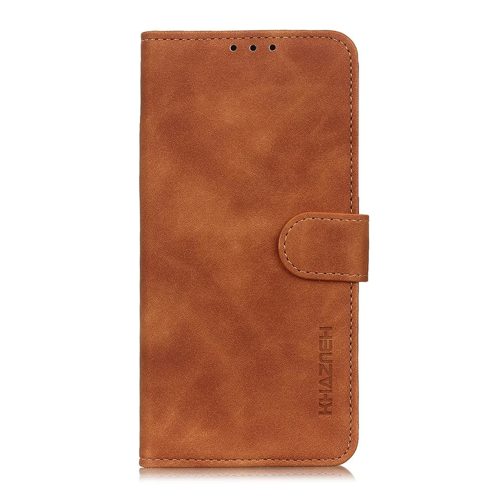 KHAZNEH for Samsung Galaxy S26 FE Case PU Leather Retro Texture Phone Cover - Brown - 7