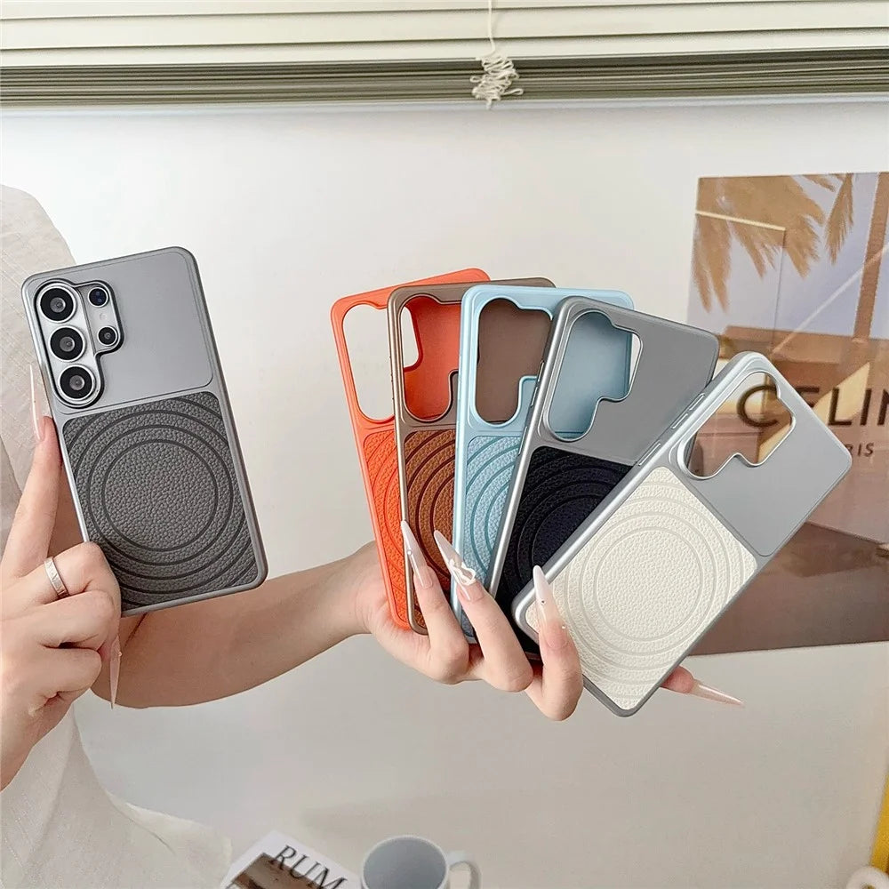 For Samsung Galaxy S26 Ultra Magnetic Case Ripple Pattern Leather Coated PC + TPU Shockproof Back Cover - Orange - 5