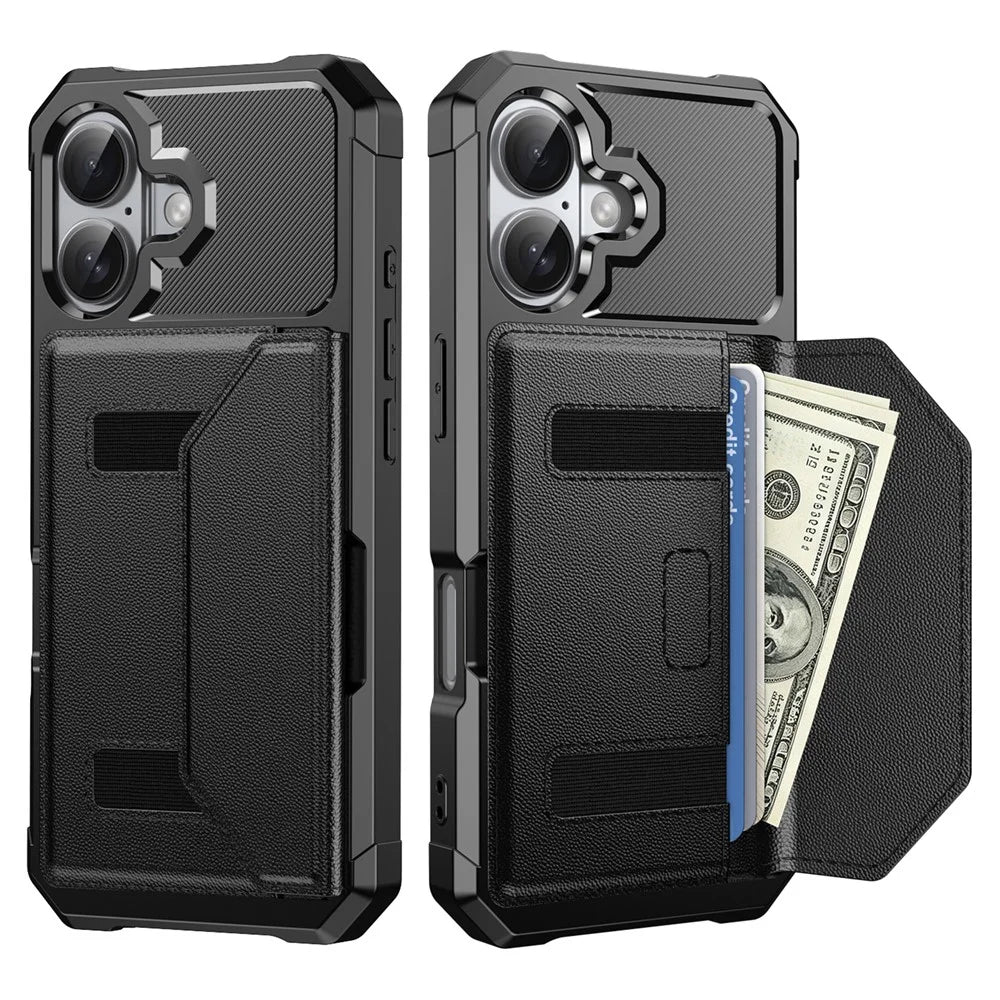 For iPhone 17 Case Card Holder Leather + TPU Anti-drop Phone Cover - Black - 1