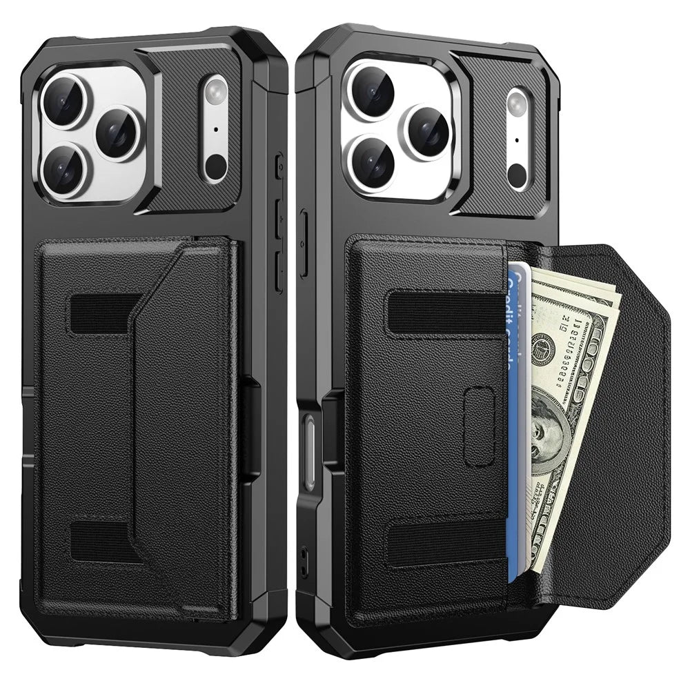 For iPhone 17 Pro Max Case Card Holder Leather + TPU Anti-drop Phone Cover - Black - 1