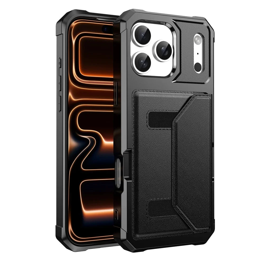 For iPhone 17 Pro Max Case Card Holder Leather + TPU Anti-drop Phone Cover - Black - 2