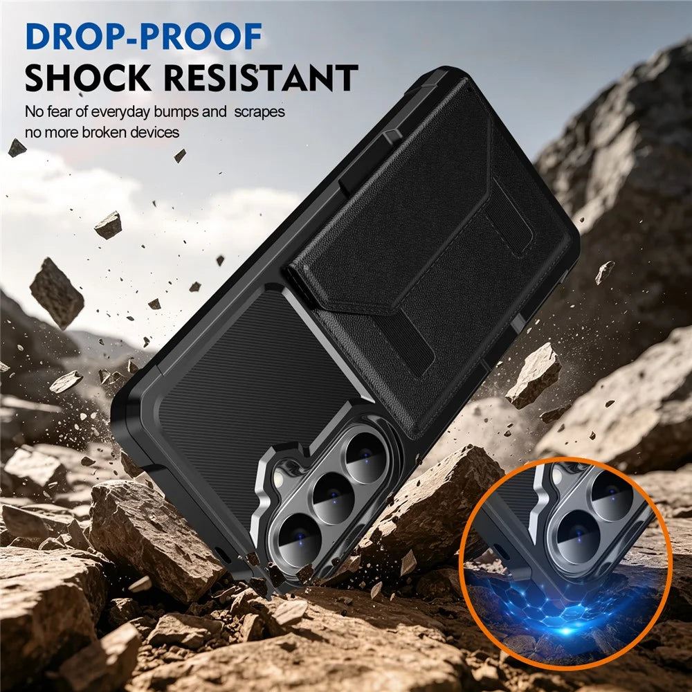 For Samsung Galaxy S26+ Case Card Holder Leather + TPU Anti-drop Phone Cover - Black - 5
