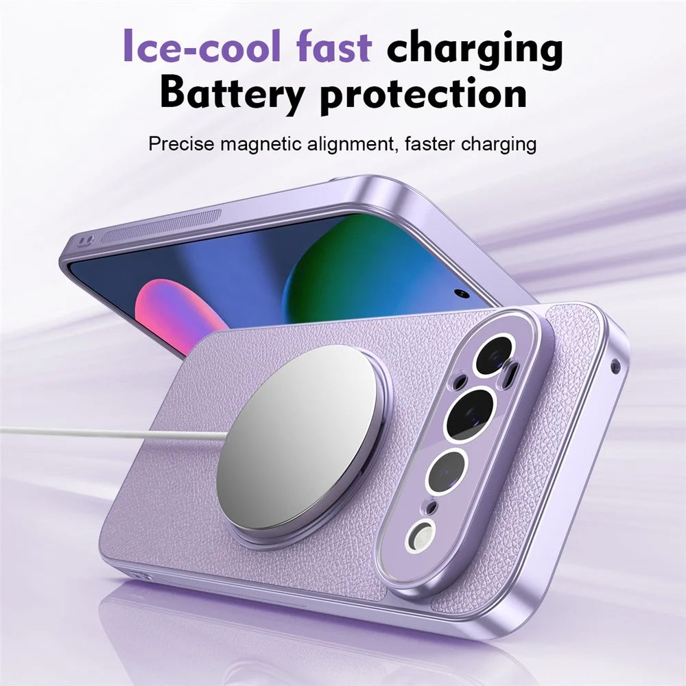 For Google Pixel 11 Pro Case Rotating Magnetic Kickstand Leather Anti-Slip Back Cover with Tempered Glass Screen Protector - Purple - 4