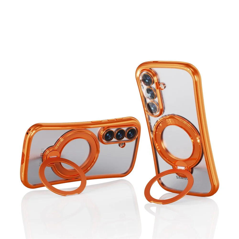 For Samsung Galaxy S26 Case Rotating Magnetic Kickstand Shockproof TPU Electroplating Phone Cover - Orange - 2