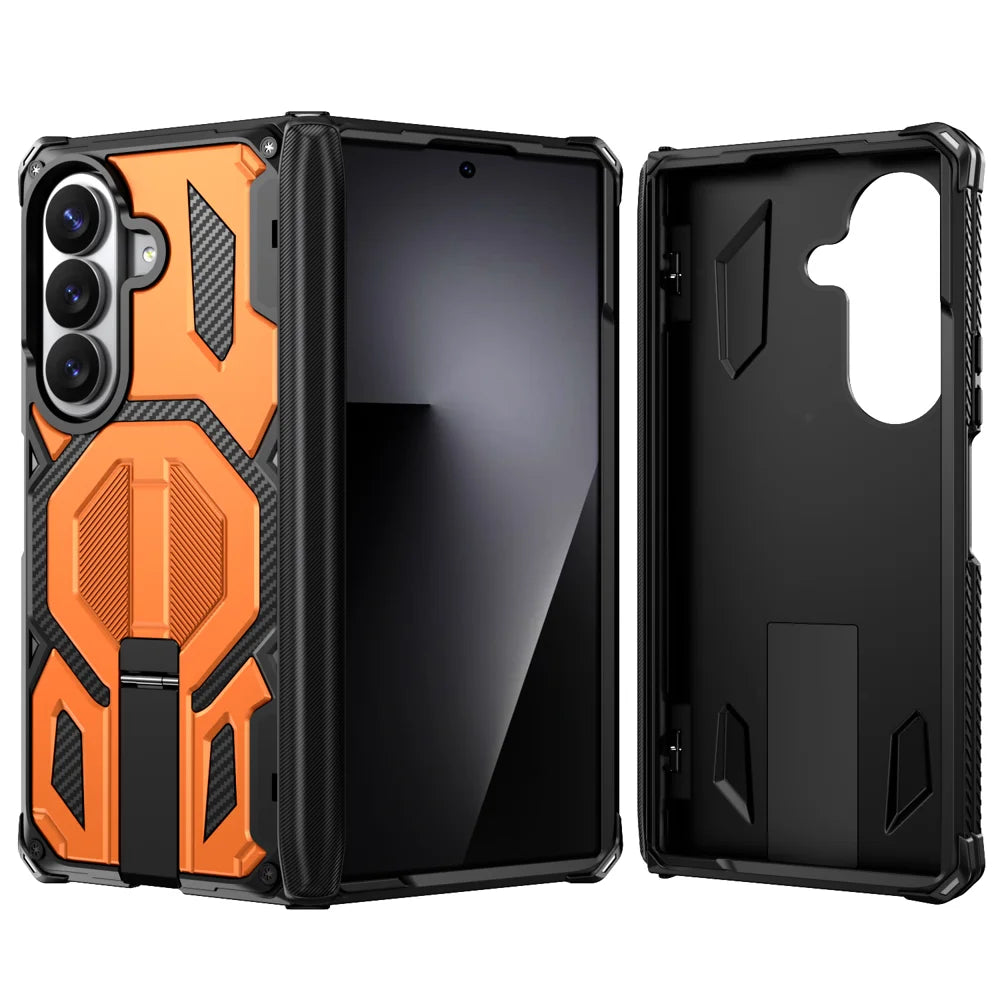 For Samsung Galaxy Z Fold7 5G / Galaxy Z Fold8 Ultra Magnetic Case TPU + PC Kickstand Phone Cover Drop Protection - Orange - 1