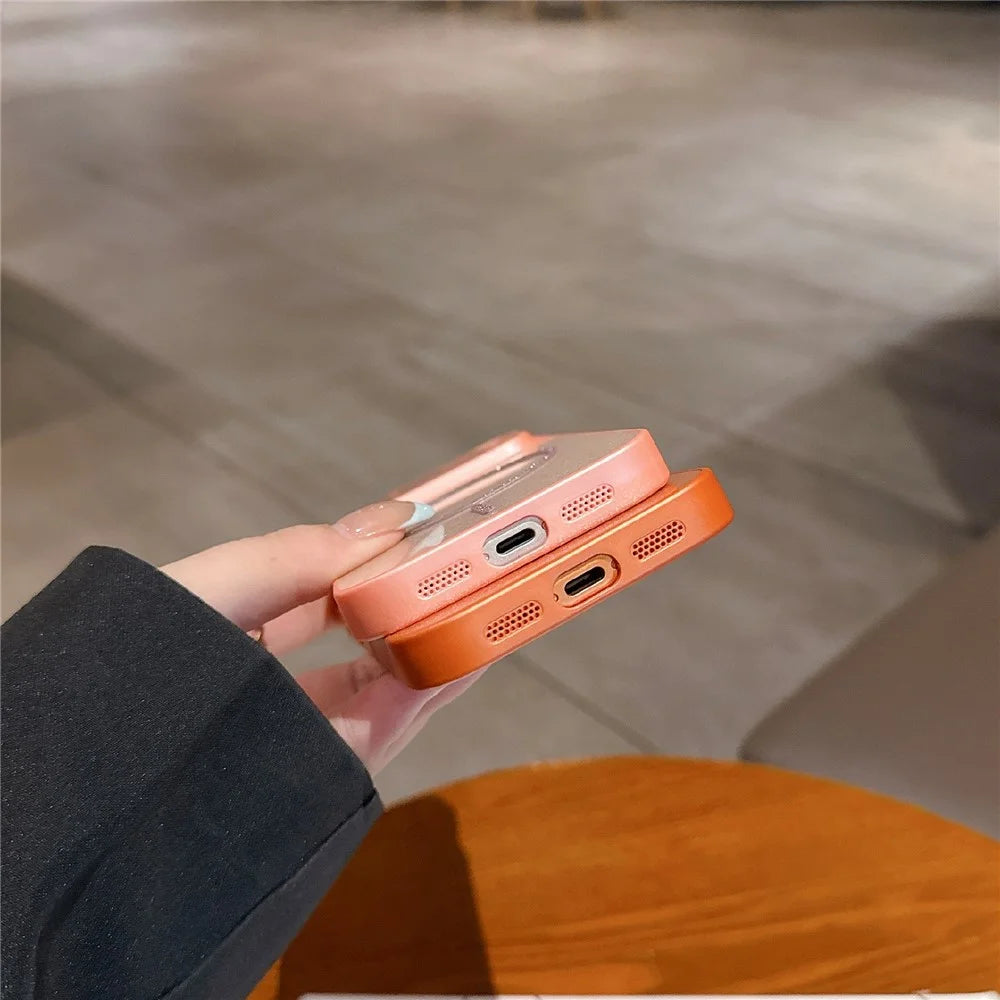 For iPhone 17 Pro Max Magnetic Case Glitter PU Leather Coated PC + TPU Shockproof Protective Cover - Orange - 4