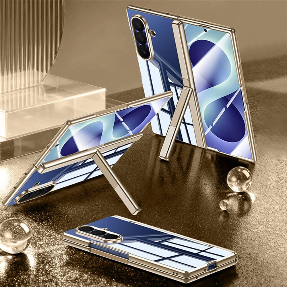 For Samsung Galaxy Z Fold8 Ultra Case with Anti-Spy Tempered Glass Film , Hinge Kickstand Electroplating PC Phone Cover - Gold - 2
