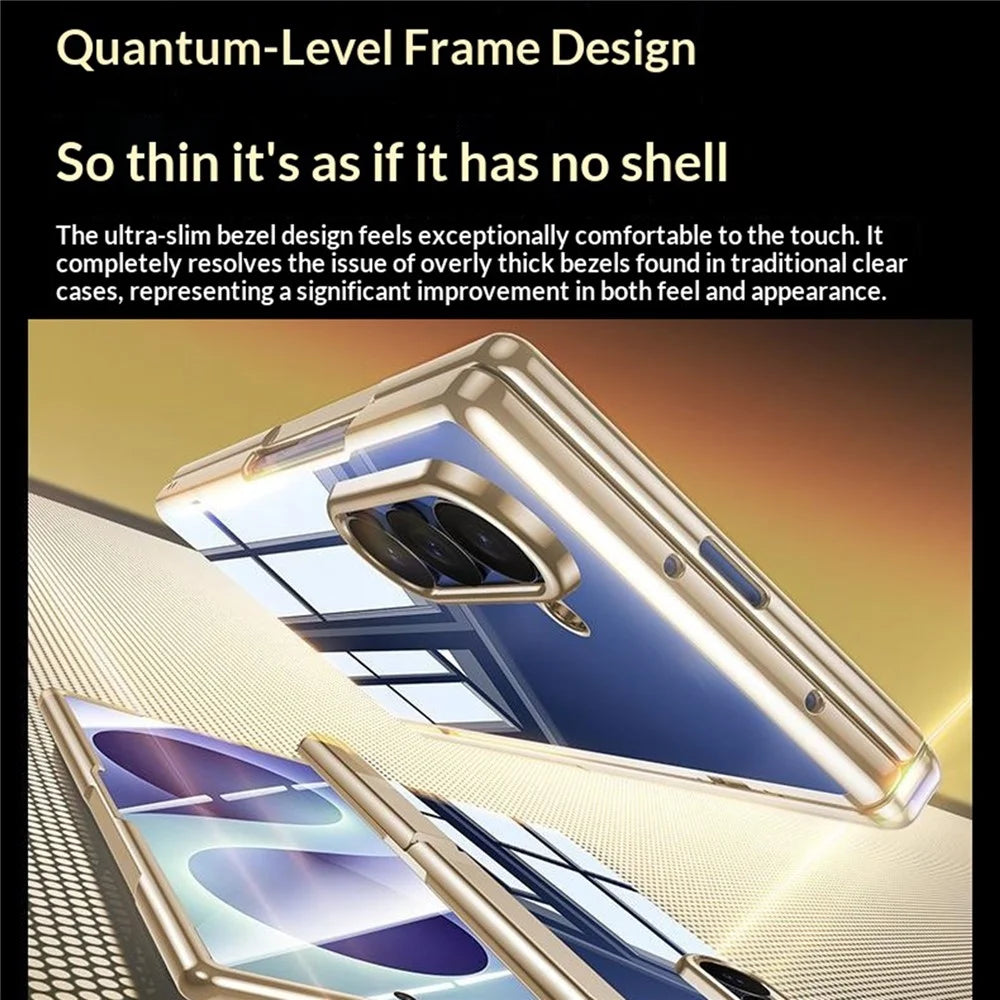 For Samsung Galaxy Z Fold8 Ultra Case with Anti-Spy Tempered Glass Film , Hinge Kickstand Electroplating PC Phone Cover - Gold - 3