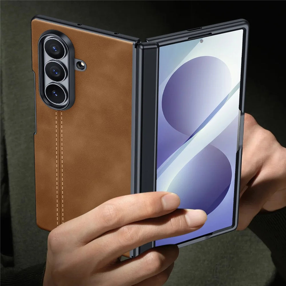 For Samsung Galaxy Z Fold8 Ultra Case Hinge Protection Leather + PC Phone Cover with HD Clear Tempered Glass Film - Brown - 7