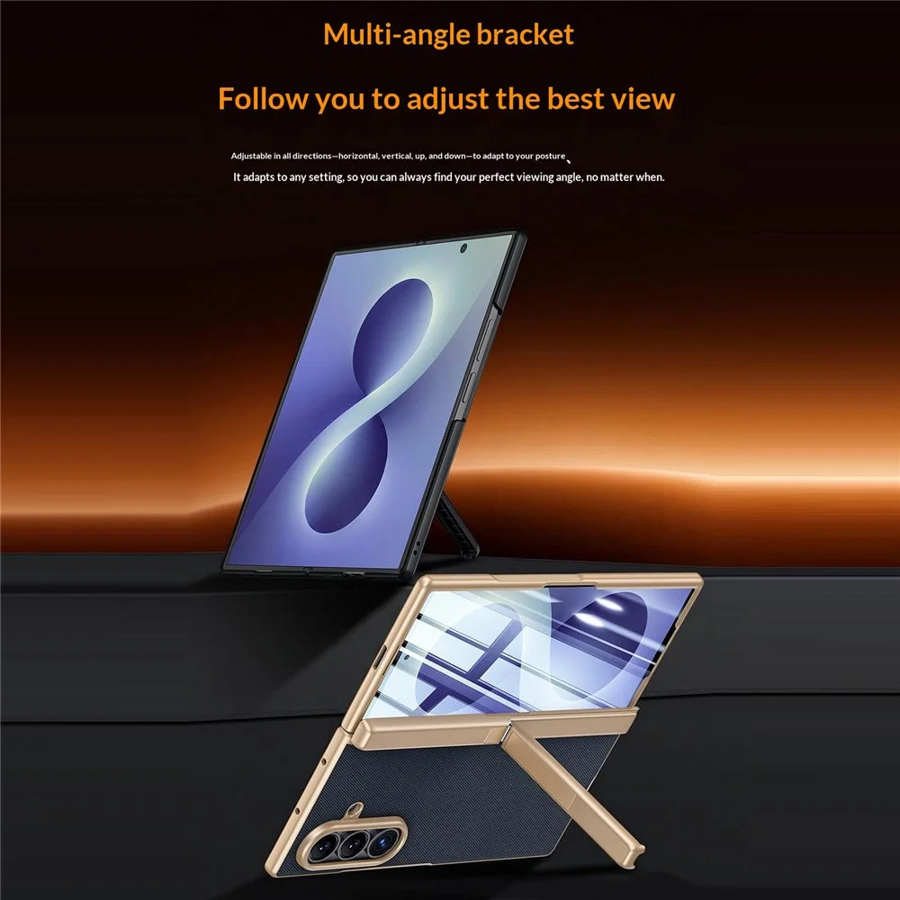 For Samsung Galaxy Z Fold8 Ultra Case Hinge Kickstand Tech Fabric Phone Back Cover with Privacy Tempered Glass Film - Blue - 2