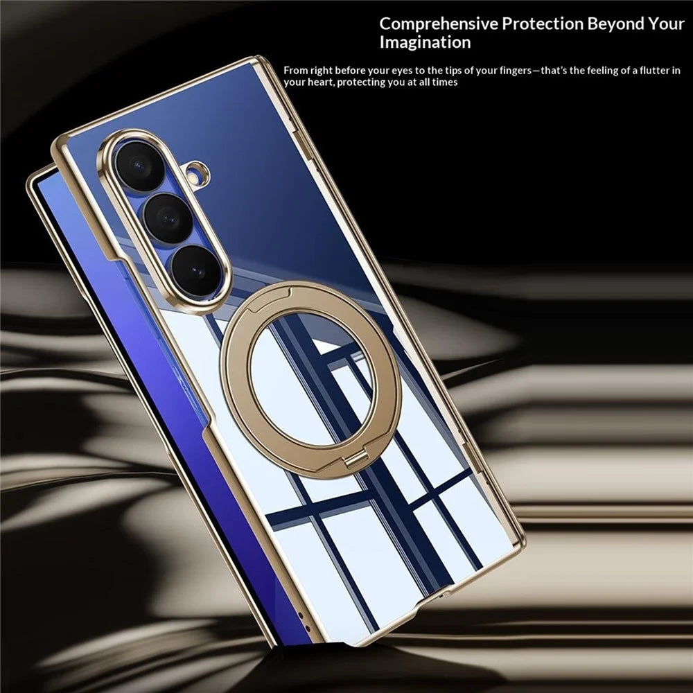 For Samsung Galaxy Z Fold8 Ultra Case with Anti-Spy Screen Film , Magnetic Rotating Kickstand Electroplating PC Phone Cover - Gold - 2