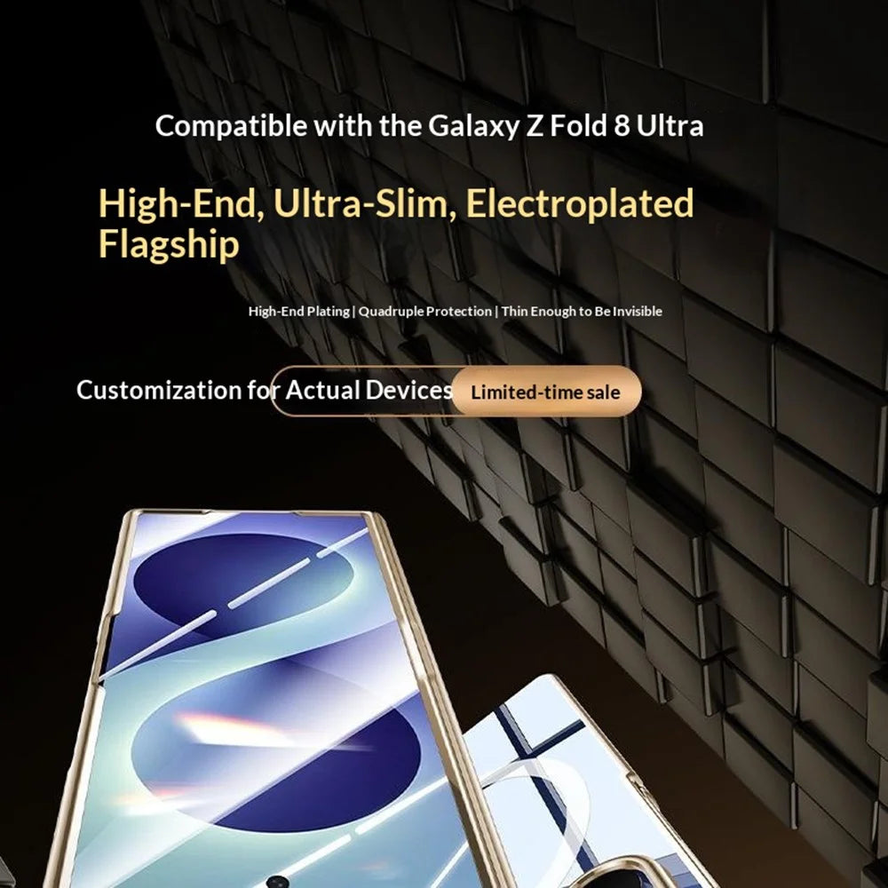 For Samsung Galaxy Z Fold8 Ultra Magnetic Case with Anti-Spy Tempered Glass Film , Hinge Protection Electroplated PC Phone Cover - Gold - 4