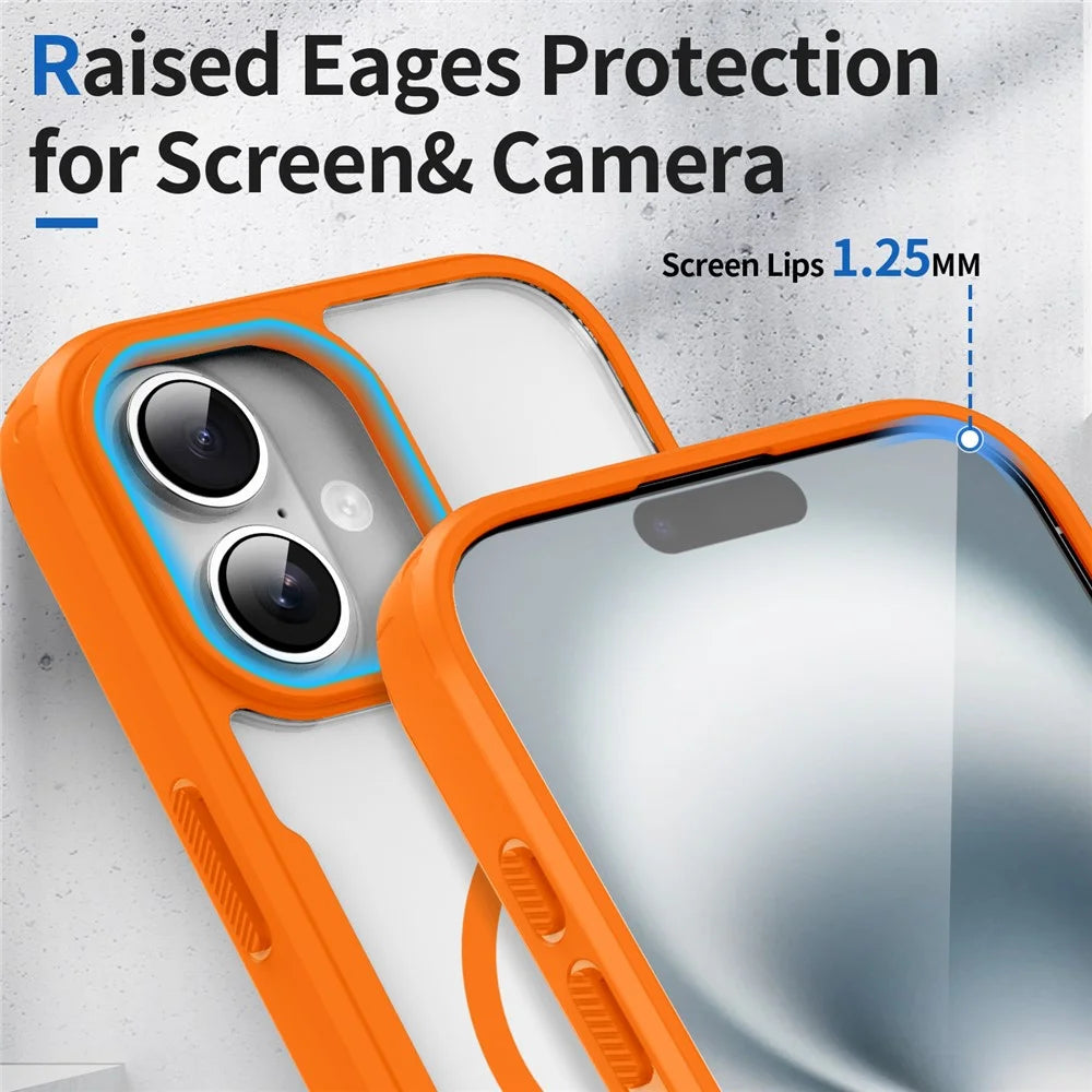 For iPhone 17 Magnetic Case TPU Frame Clear PC Back Anti-drop Phone Cover - Orange - 5