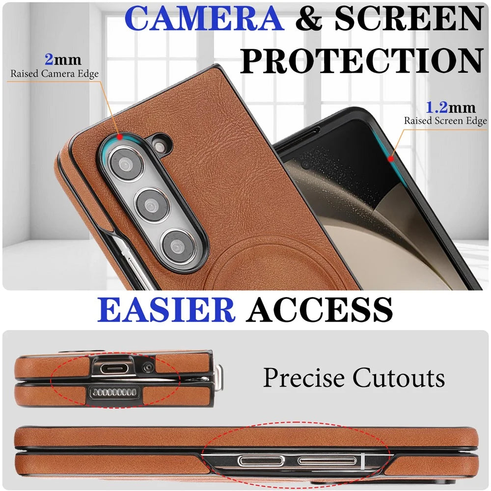 For Samsung Galaxy Z Fold8 Ultra Magnetic Case Cowhide Texture PU Leather Coated PC Phone Cover - Brown - 2