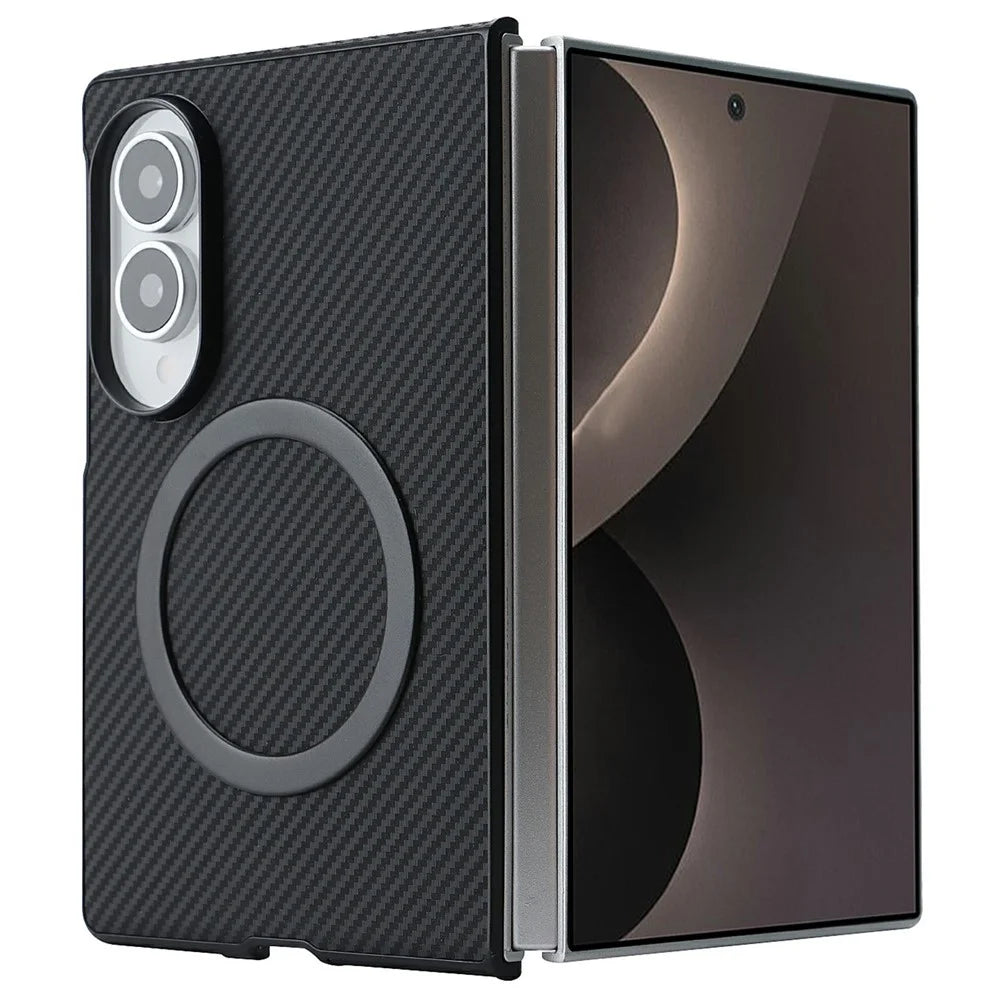 For Samsung Galaxy Z Fold8 Case Side-pasted Carbon Fiber Texture PU TPU Phone Cover with Metal Magnetic Ring - Black - 2