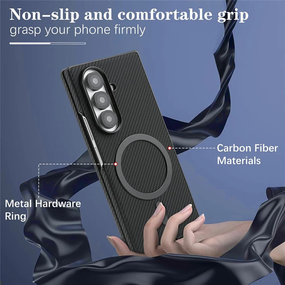 For Samsung Galaxy Z Fold8 Ultra Case Side-pasted Carbon Fiber Texture PU TPU Phone Cover with Metal Magnetic Ring - Black - 7