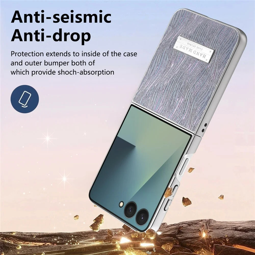 For Samsung Galaxy Z Flip8 Case Electroplating Wave Texture Leather + PC Folding Phone Cover - Purple  /  Blue - 6