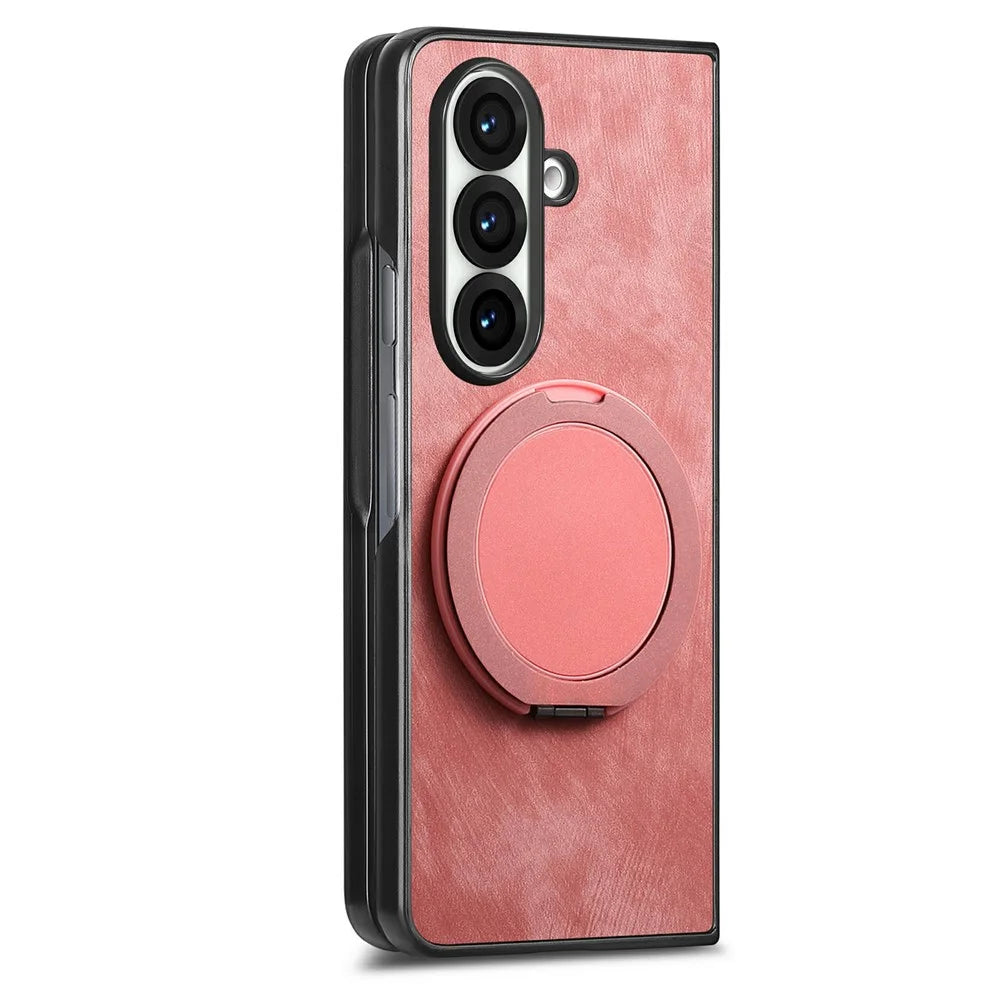 For Samsung Galaxy Z Fold8 Ultra Stress Relief Retro Leather Back Cover Phone Case with Rotating Kickstand - Pink - 2