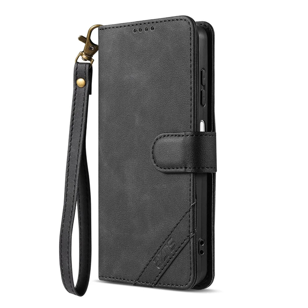 AZNS A2 for OnePlus Turbo 6X 5G Leather Case with Wrist Strap RFID Blocking Wallet Stand Phone Cover - Black - 4