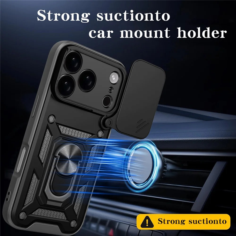 For iPhone 18 Pro / 17 Pro Case with Slide Camera Lid PC + TPU Kickstand Phone Cover - Black - 3