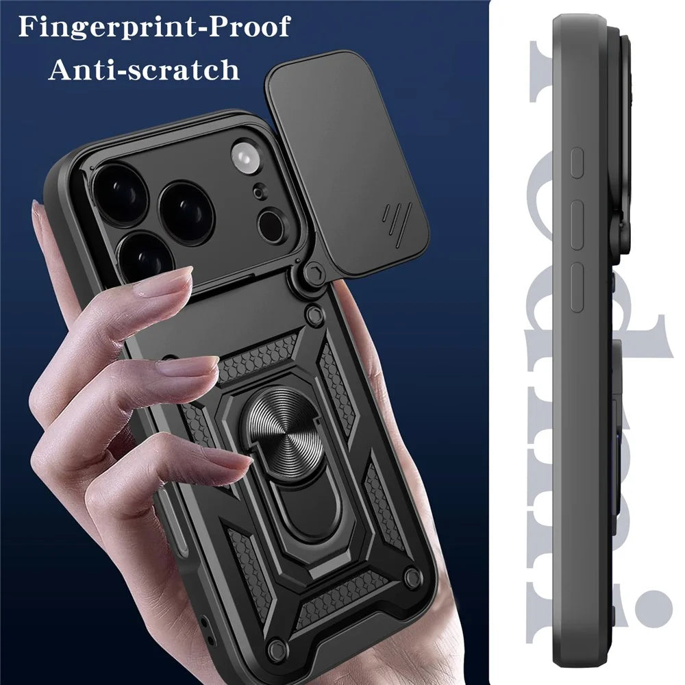 For iPhone 18 Pro / 17 Pro Case with Slide Camera Lid PC + TPU Kickstand Phone Cover - Black - 4