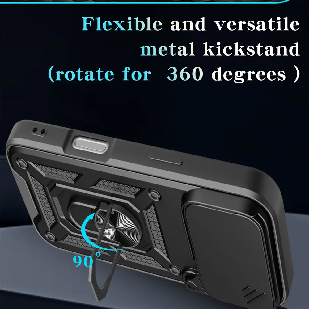 For iPhone 18 Pro / 17 Pro Case with Slide Camera Lid PC + TPU Kickstand Phone Cover - Black - 5