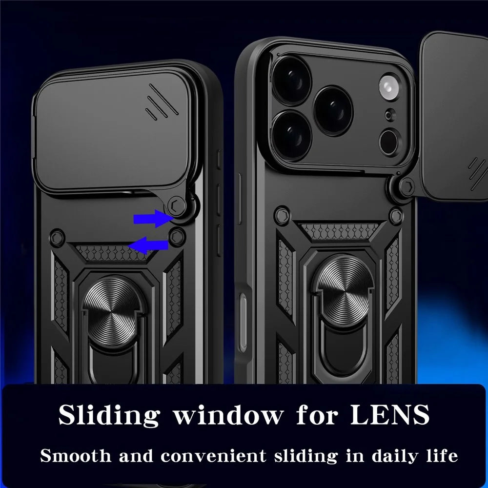 For iPhone 18 Pro / 17 Pro Case with Slide Camera Lid PC + TPU Kickstand Phone Cover - Black - 6