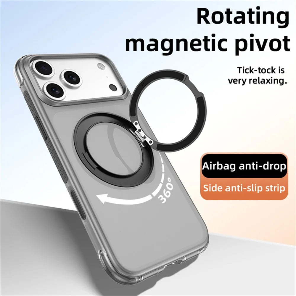 For iPhone 18 Pro Max / 17 Pro Max Case with Magnetic Kickstand Air Cushion Matte Translucent PC + TPU Phone Cover - Black - 2