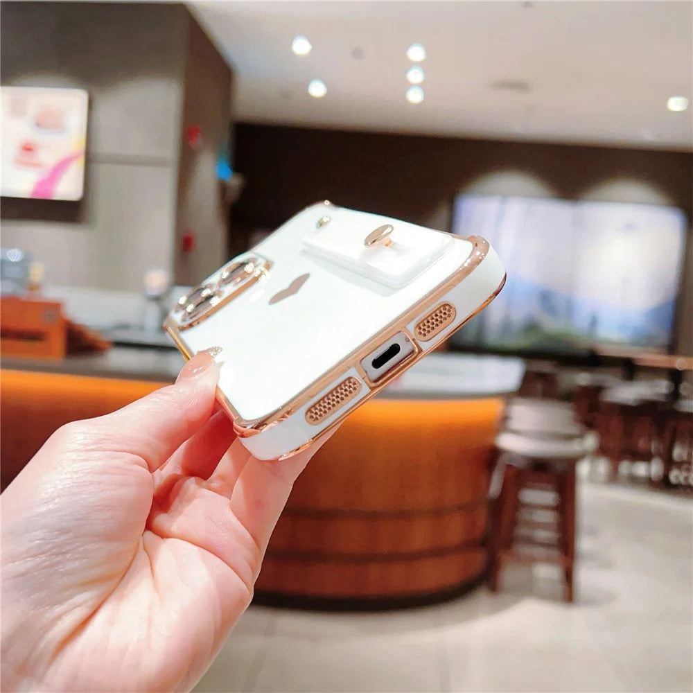 For iPhone 15 Pro Max Case with Strip Kickstand Electroplating Edge Love Heart Soft TPU Phone Cover - Purple - 7