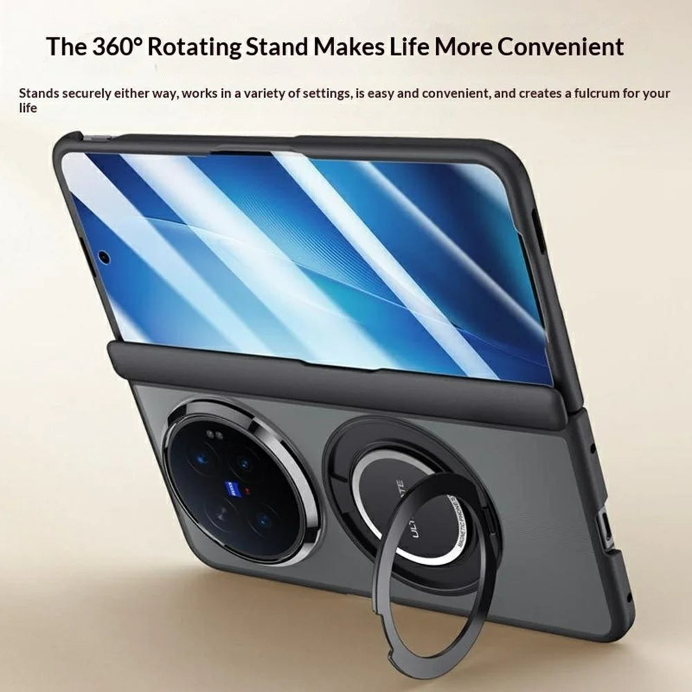 For vivo X Fold6 5G Magnetic Case Hand Strap Kickstand 2-in-1 Phone Cover with Tempered Glass Film - Black - 6