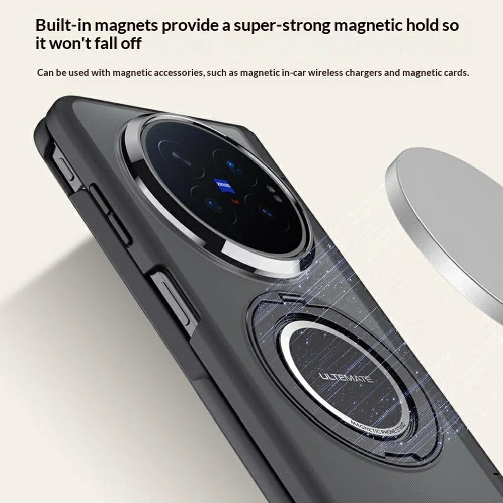 For vivo X Fold6 5G Magnetic Case Hand Strap Kickstand 2-in-1 Phone Cover with Tempered Glass Film - Black - 7